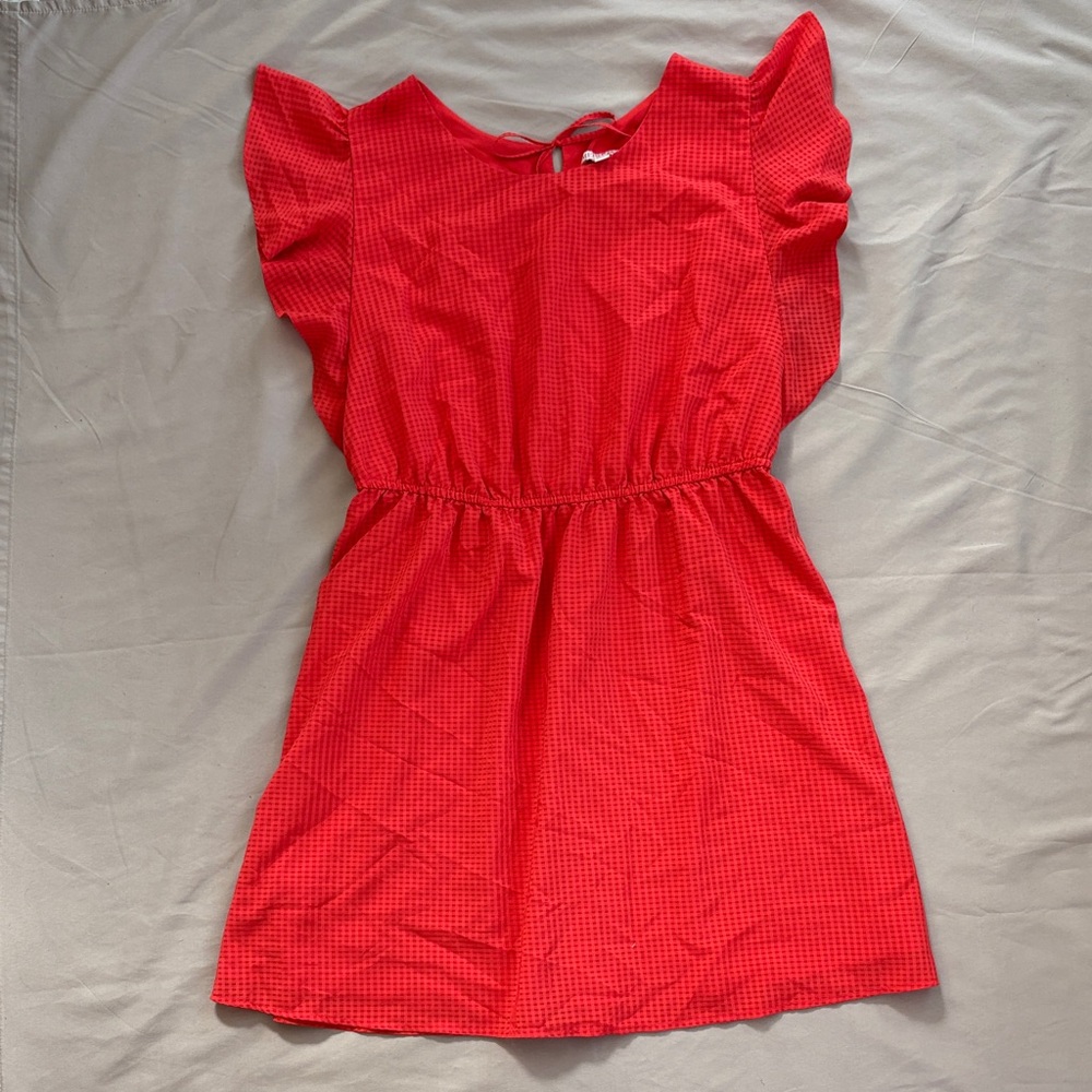 Merona Red Flutter‑Sleeve Micro‑Gingham Dress XXL | Lined, Elastic Waist